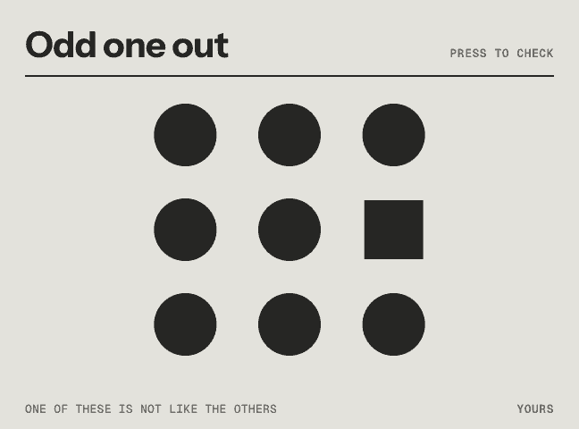 Odd one out, printed with sample data