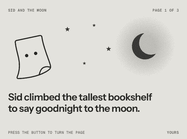 Bedtime story, printed with sample data
